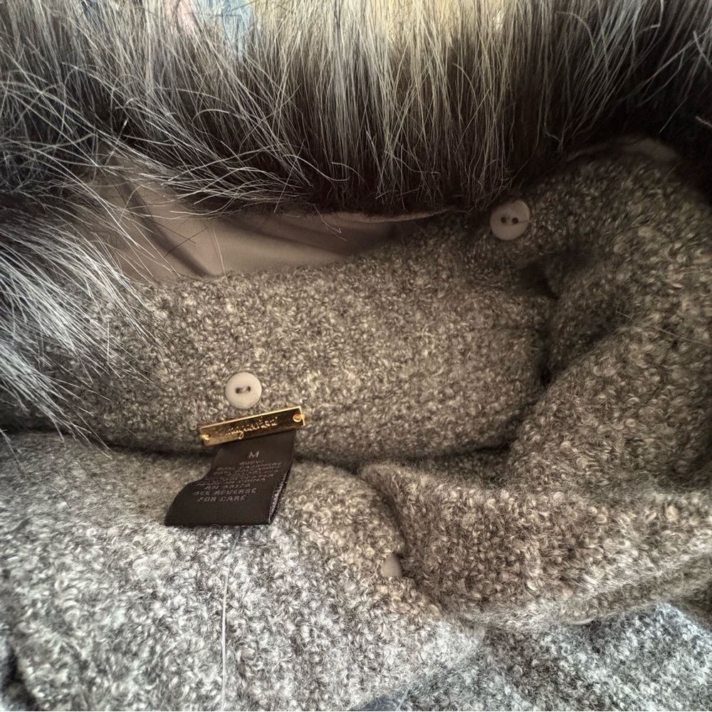 Magaschoni Grey Cashmere Blend Button Down Faux Fur Removable Collar Sweater - Picture 7 of 9